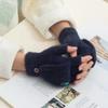 New half-finger covered plush gloves, autumn and winter flip knitted warm thickened bag cover, leaking finger imitation mink
