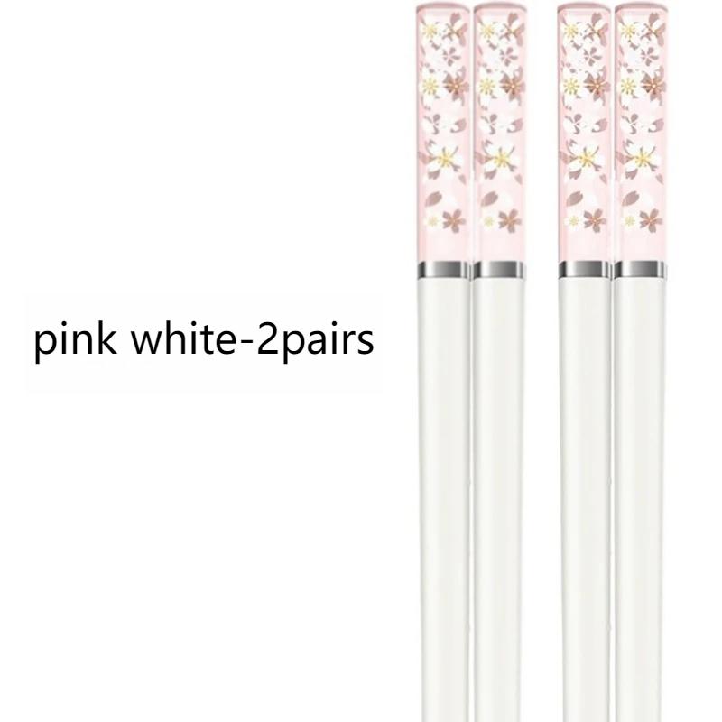 Japanese Chopsticks Alloy Amber Cherry Blossom Antibacterial Anti-slip High Temperature Resistant Reusable Kitchen Tableware