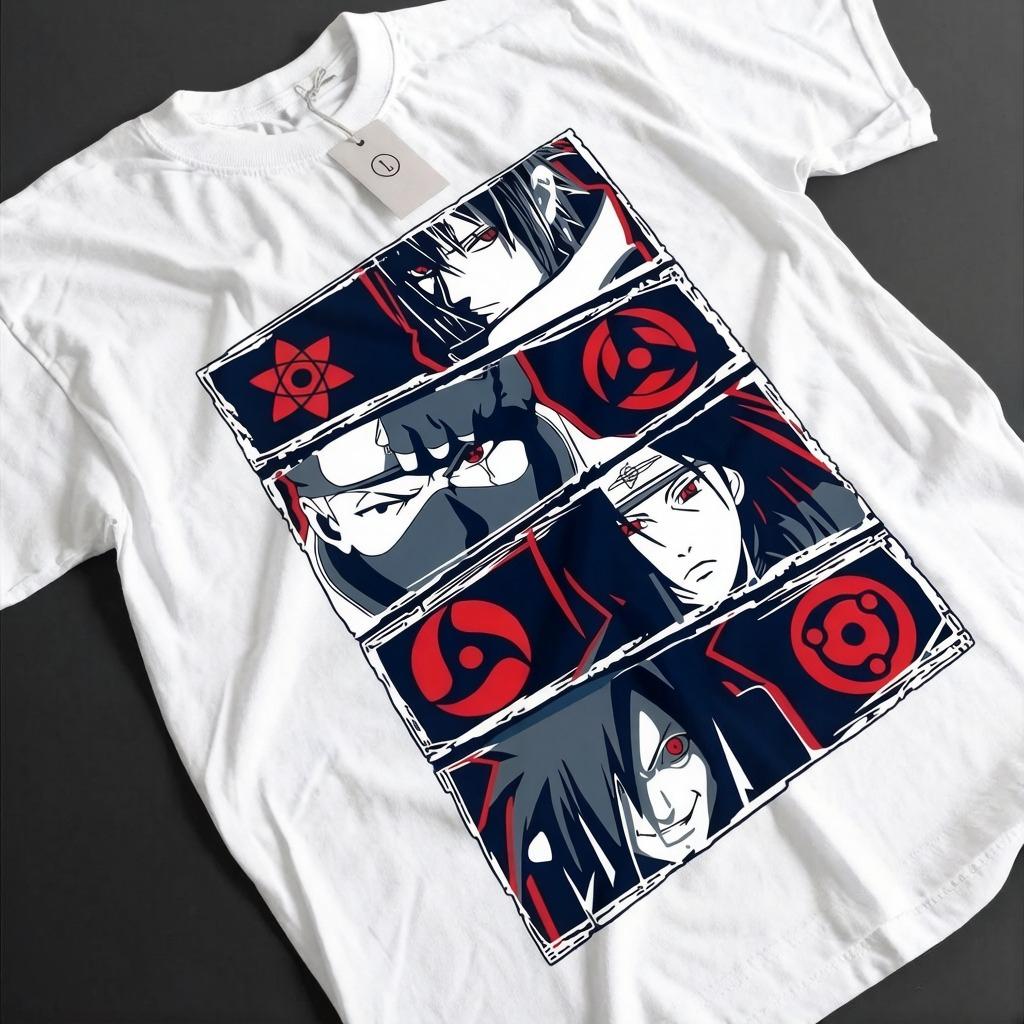 Naruto Summer New Uchiha Bloodline Anime Printed Tshirt Unisexs Cotton Neutral Casual Family Set Short Sleeve Tshirt Top