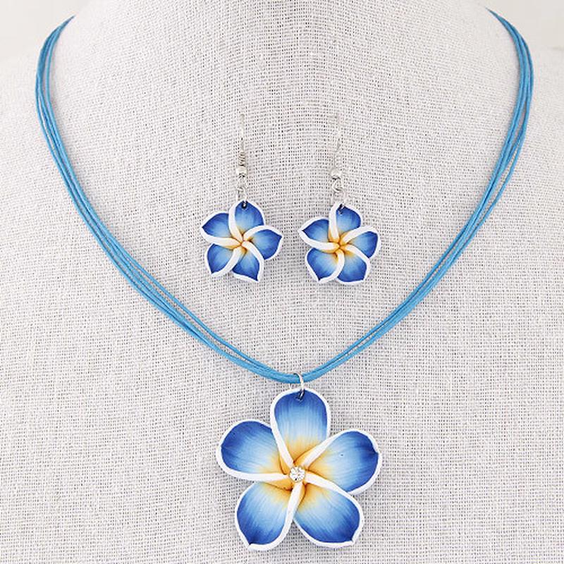 Women's Sweet Plumeria Flowers Jewelry Sets Polymer Clay Fimo Earrings  Pendant Necklace