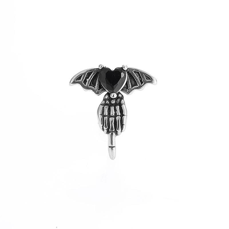 Dark Gothic Stainless Steel Snake Wing Red Zirconia Heart Ear Studs