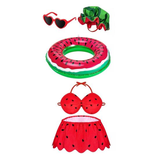1 Set Porch Goose Outfits Outdoor Garden Lawn Yard Goose Statue Striped Shirt Red Hat Hawaii Bikini Swim Ring Holiday Party Dress-up Clothing