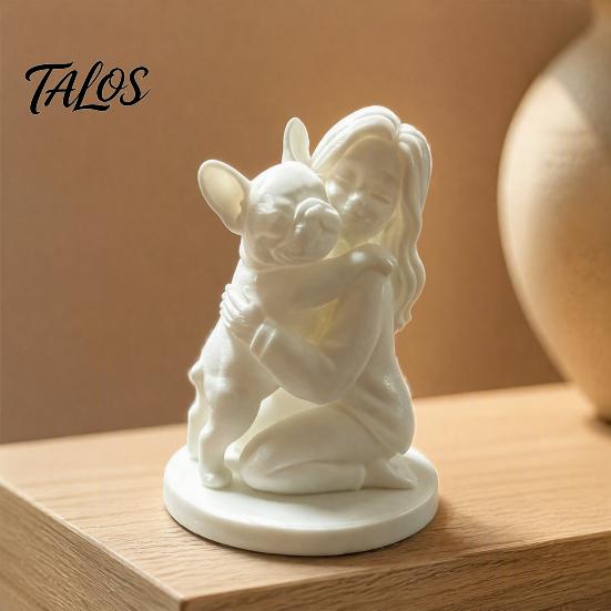 3D Printed Pet Figurines Dog And Owner Figurine, Minimalist Bulldog Girl Statue, PLA Material Ornaments Healing Hugging Sculpture for Home Office