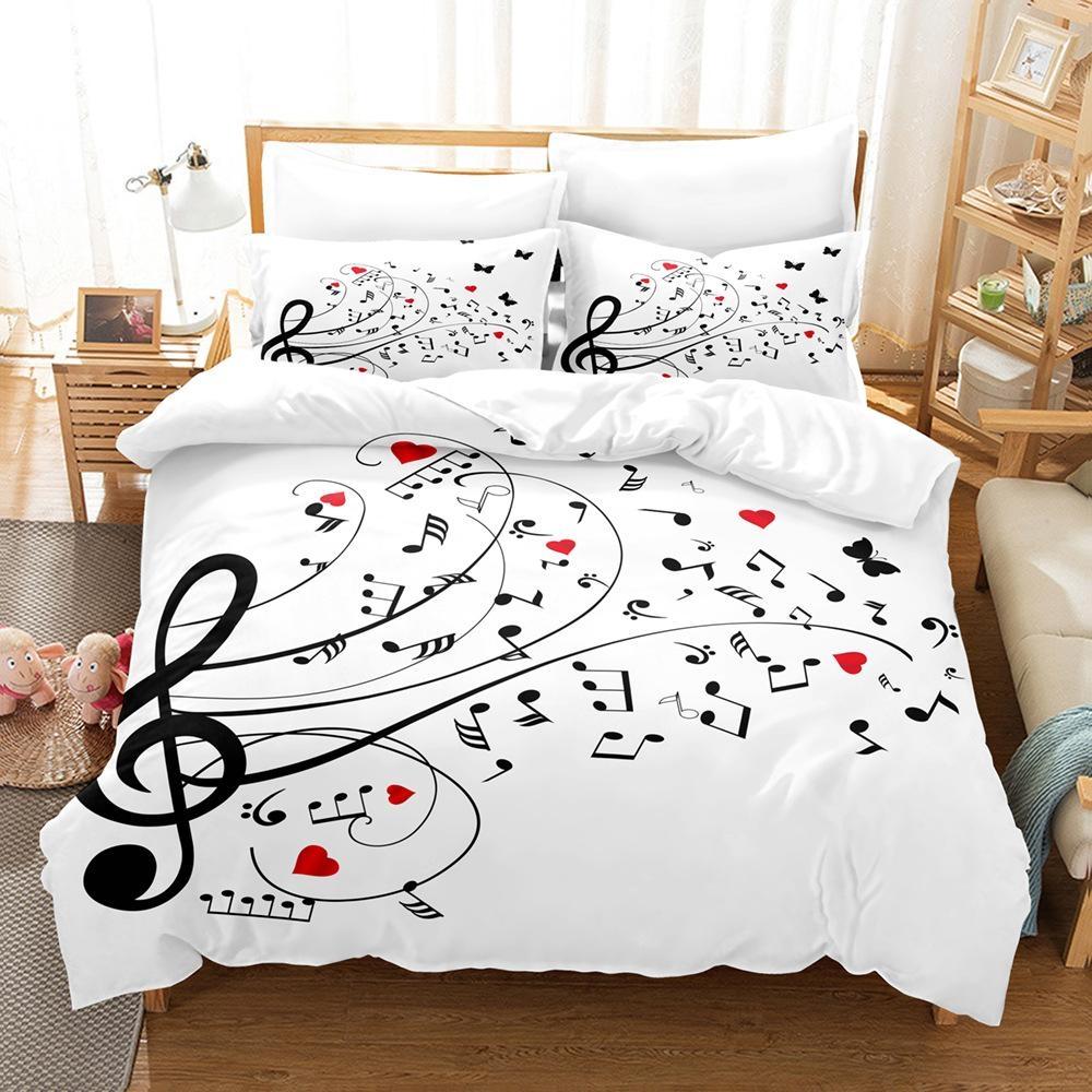 Musical Notes Duvet Cover,Piano Key Comforter Cover Twin Queen Size,Music Themed Bedding Set Melody Musical Note Bedclothes 3Pcs