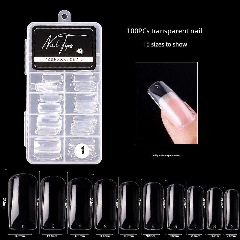 

New Arrival Nail Stickers Ultra-Thin Seamless Finished Product Removable Sheer Full Cover Extension Fake Nail Tip 100pcs in Box Full paste transparent 100PCs non-marking nail