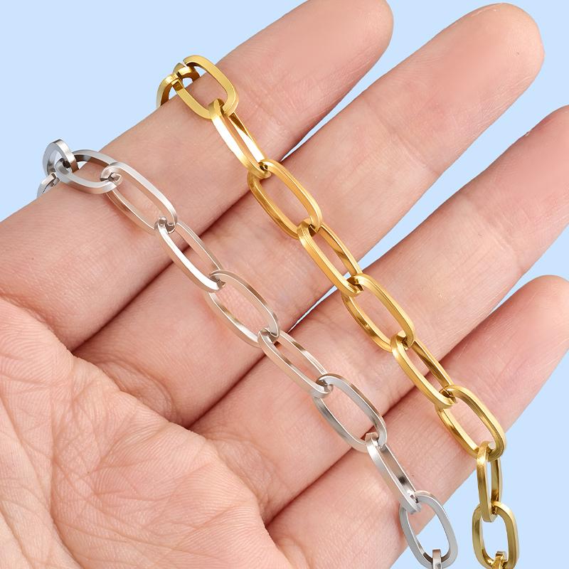 Fashion Vacuum Gold Plated Stainless Steel Oval Link Chain Paper Clip Flat O Shape Accessories for DIY Necklace Bracelet Making