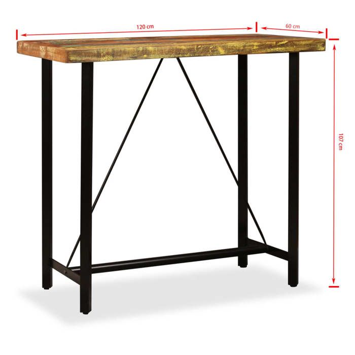 Ensemble de bar - VIDAXL - Bois de récupération massif - Noir