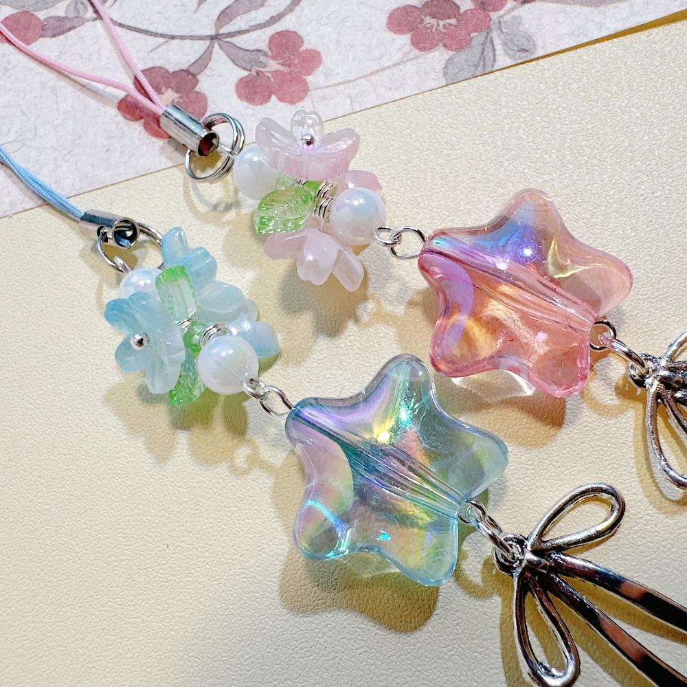 Cherry Blossom Key Chain Fade-Resistant Phone Lanyard Star Key Chain Gradient Mobile Phone Straps For Cute Gift Afternoon Tea