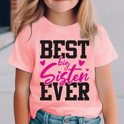 Summer Fashion Girls' Short-Sleeve T-Shirt "Best Big Sister Ever" Letter Print Casual Versatile Top NY-DX