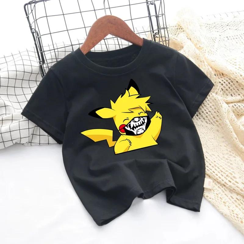 Pokemon Pikachu Cartoon Boys Girls T-shirt Short-sleeved Cotton O-neck T-shirt Casual Clothes Oversized Kids/Adult Tops