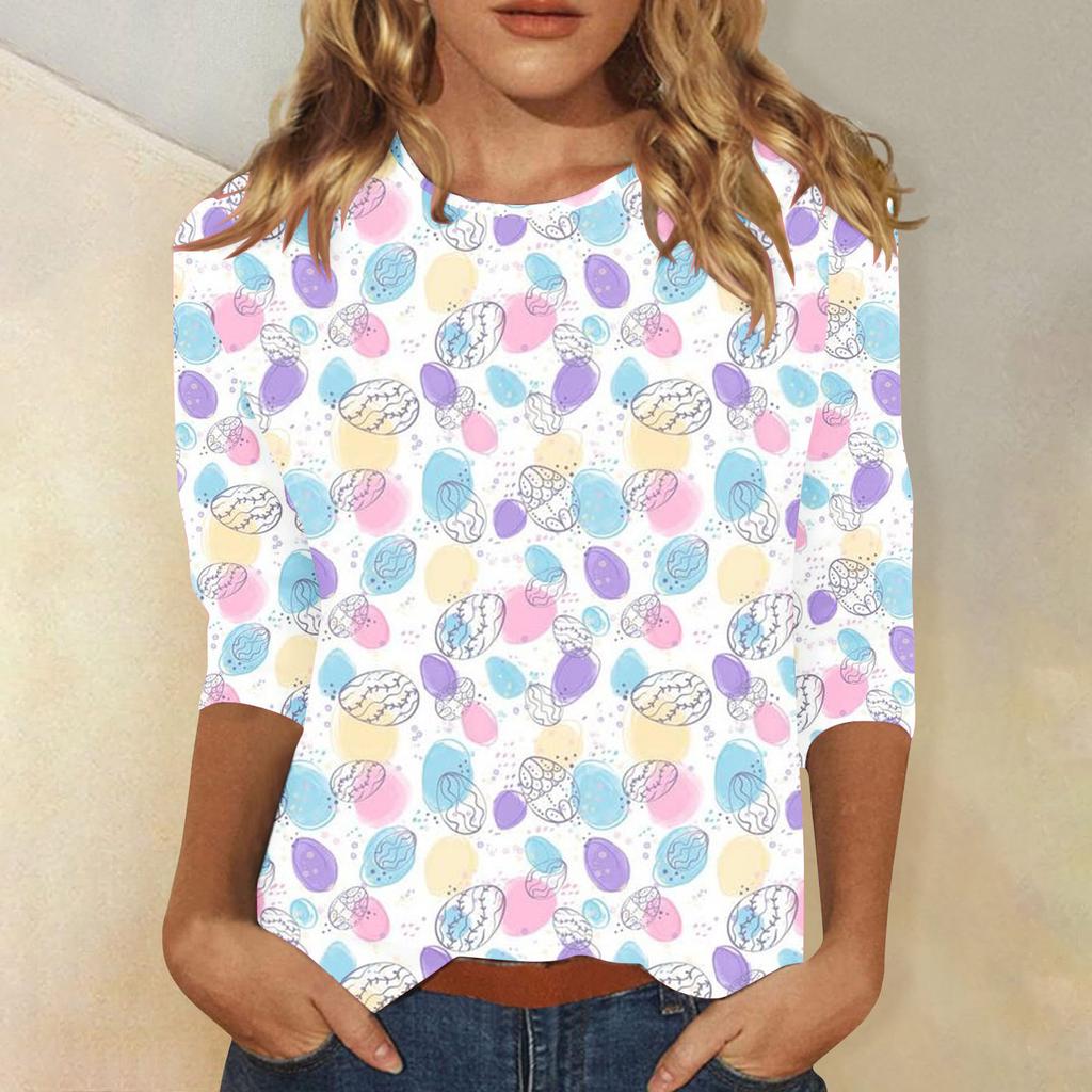 Round Neck 3D Rabbit Festival Printed Top Fashionable Casual Long Sleeved Women's T-shirts