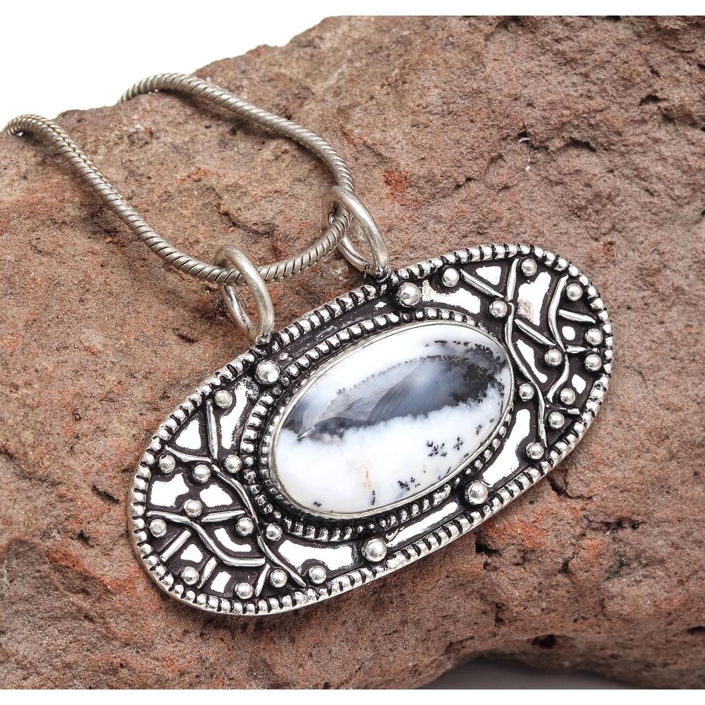 Dendrite Silver Necklace Garnet Gifted Jewelry Opal, 18" Gemstone Opal