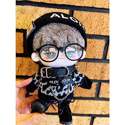Niannyyhouse 15cm Plush Clothes: Leopard Print Suit, Stretch Hat, Hoodie, Shorts, Accessories, Glasses, Shoes, Cotton Doll, Dress-Up (White+Black, 15c
