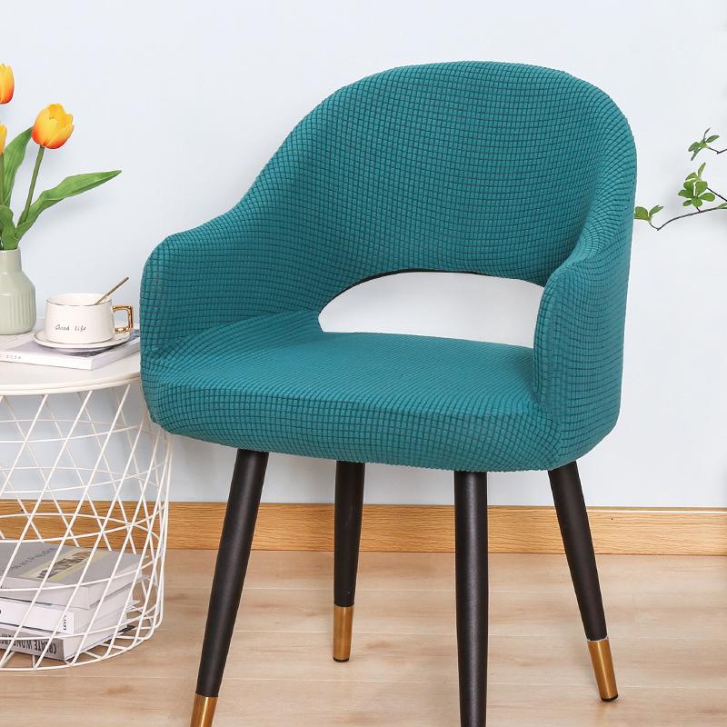 Nordic Curved Chair Cover Jacquard Spandex Hollow Arc Back Armchair Covers For Dining Room Coffee Bar Make Up Chair Cover