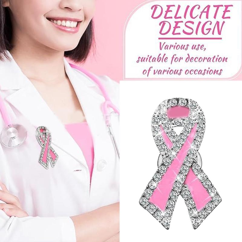 Pink Ribbon Brooch Pins Hope Ribbon Lapel Official Breast Cancers Awareness Lapel Pin for Charity Public Social Event
