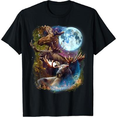 3 Moon Moose Zabawny Jeleń Łoś Miłośnicy Zwierząt Graficzna Nowość T-Shirt