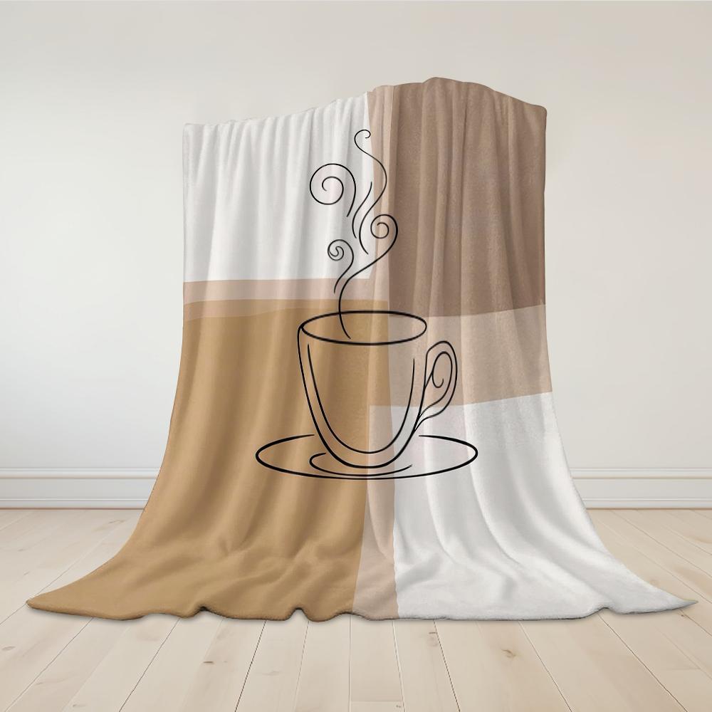 Line Art Coffee Cup Flannel Blanket Warm Soft Halloween Christmas Couch Warm Cozy Decorative Decor Gift for All Season