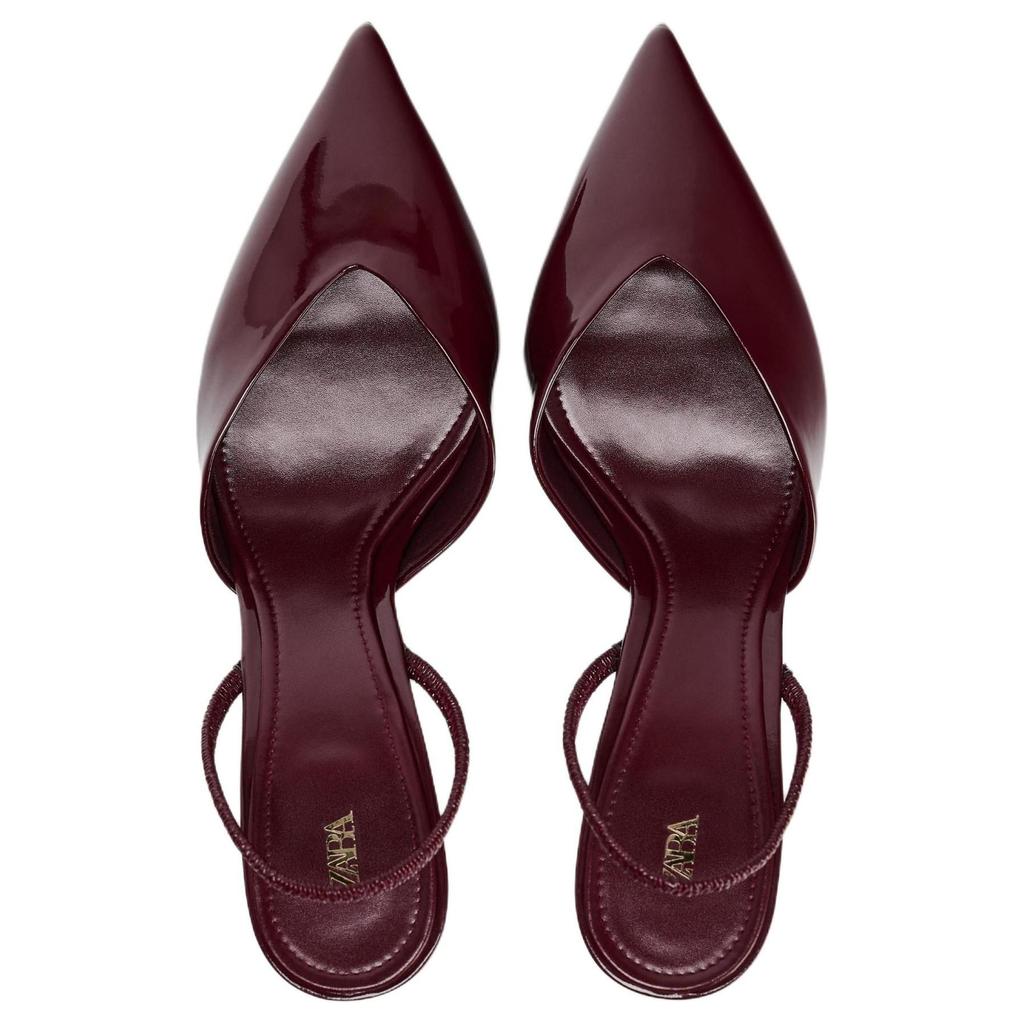Zara Elegant Patent Leather Pointed Toe Ankle Strap Stiletto Heels Women Heels Crimson 12235510-38