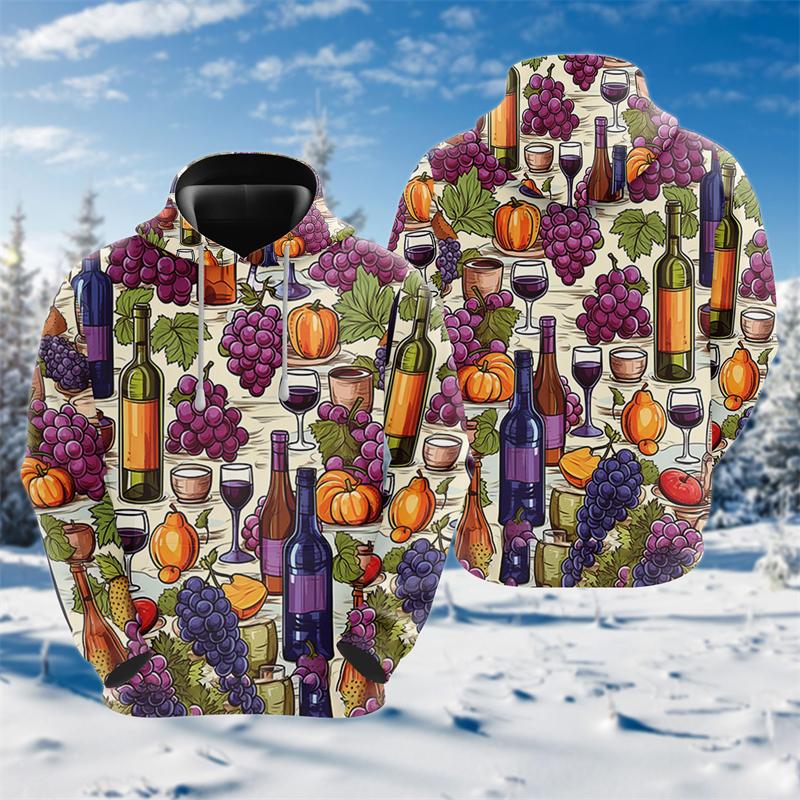 Толстовки с 3D-принтом в виде бокала красного вина для мужчин — фото 4