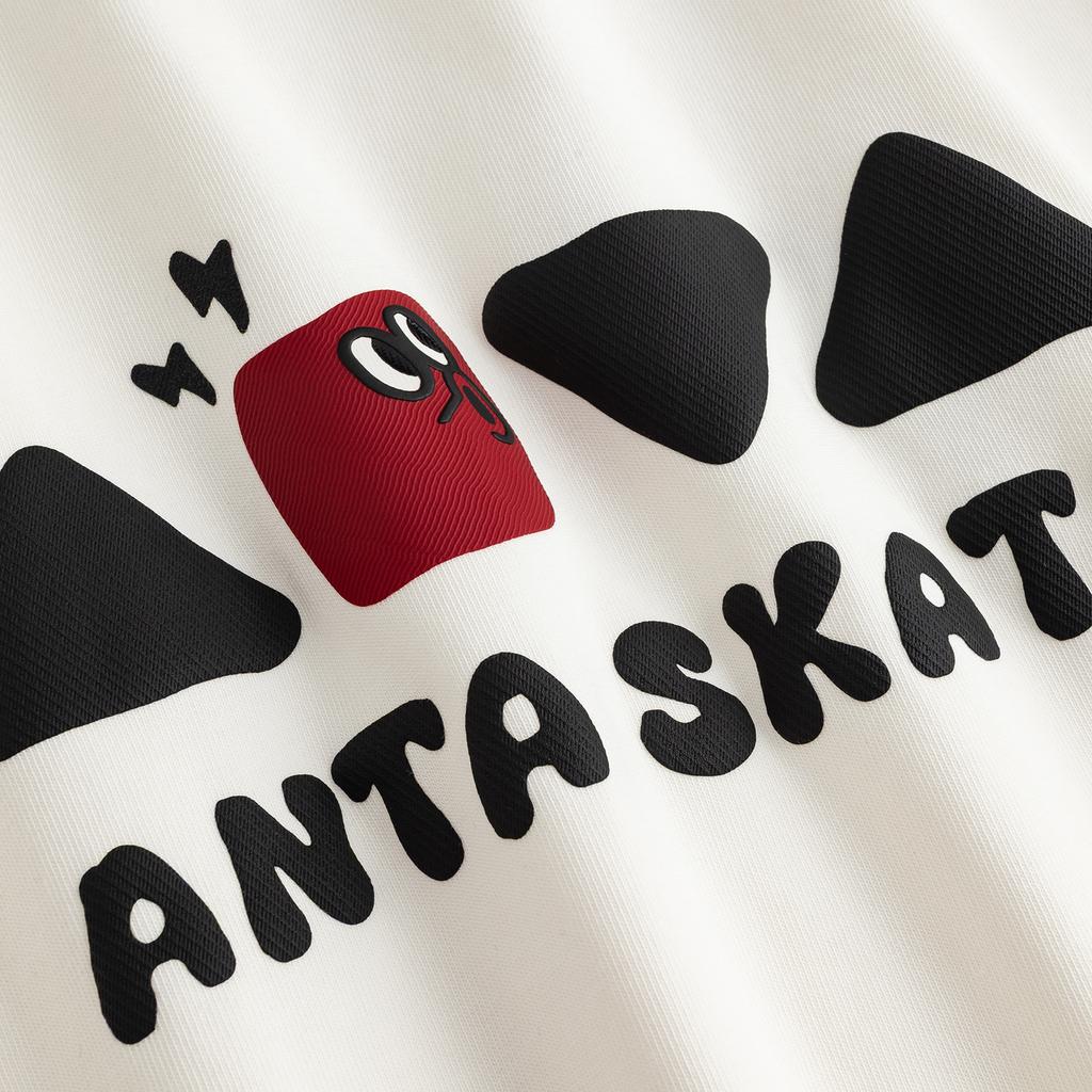 Anta Summer Skateboard Short Sleeve Knitted T-Shirt Unisex Tops Ivory 172628101-1