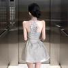 2026 Summer Chic Sleeveless Halter Mini Dress with Puffy Skirt