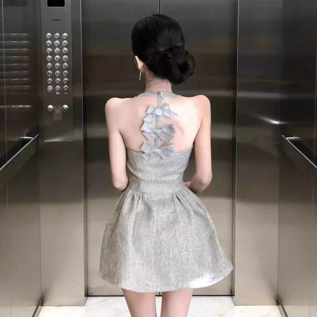 2026 Summer Chic Sleeveless Halter Mini Dress with Puffy Skirt