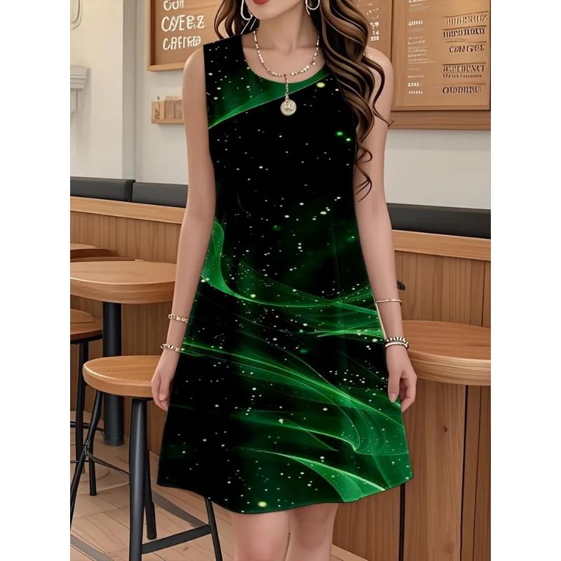 Fashion Women's Crew Neck Dress 3D Casual Color Printing Casual Dress Crew Neck Dress