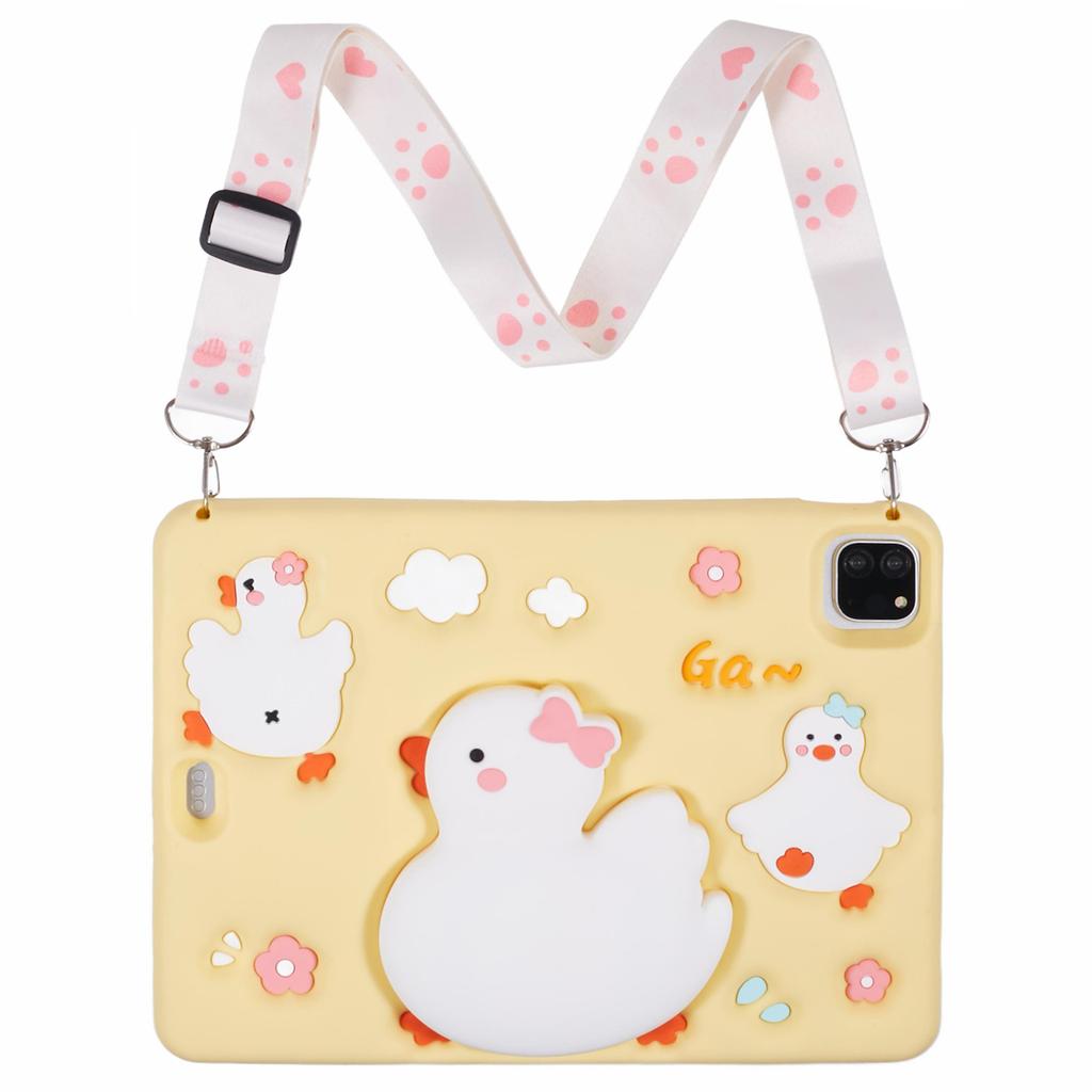 For iPad Air 11 (2025)/(2024)/Air (2022)/(2020)/Pro 11 (2024)/(2022)/(2021)/(2020)/(2018) Silicone Case 3D Duck Pattern with Strap