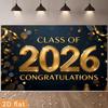 Stendardo di Diploma Nero Oro Classe 2026, 180x110cm "Congratulazioni" con Testo in Foglia Oro per Photo Booth