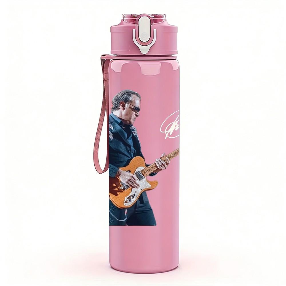 1PC Guitarist Male Sketch A 750ml Sports Water Bottle Leakproof Straw Lid Outdoor Office Home