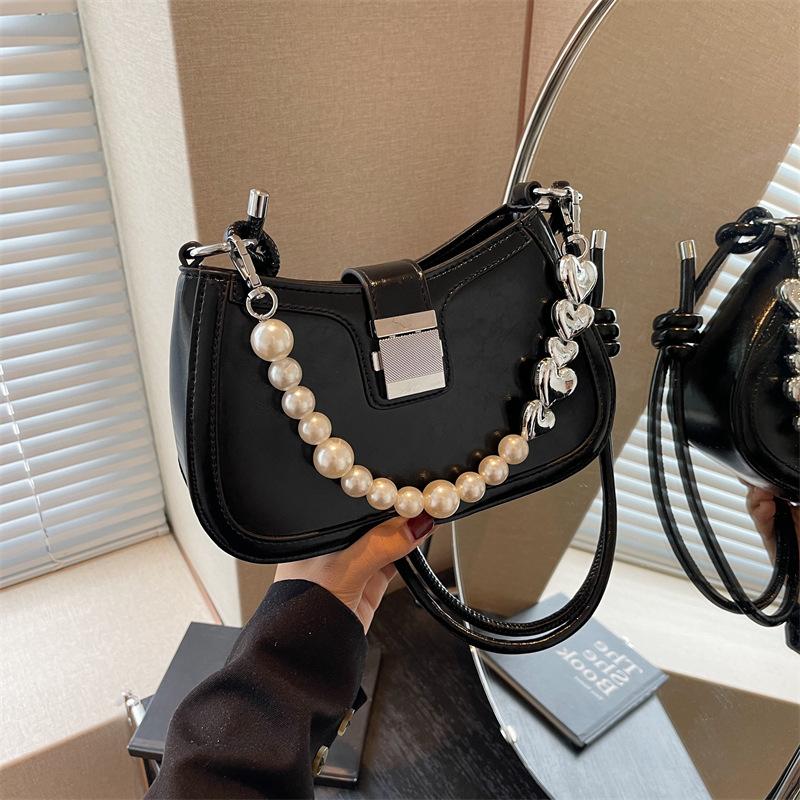 Retro Rote Perlenbesetzte Kleine Tasche für Damen Neue Einfache Einzelne Schulter Unterarmtaschen Mode Hochzeit Handtasche Pendler Umhängetasche