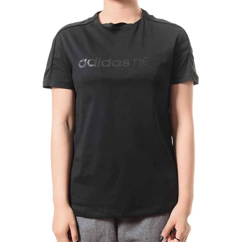 

Adidas Серия Neo Sports Lifestyle Повседневная вязаная влагоотводящая дышащая футболка с коротким рукавом Женские футболки Черный DN7403 XL
