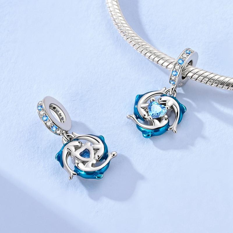 Blue Charm Bead Pendant 925 Silver Whale Shark Dolphin Snowflake Starry Sky Eye Charm fit Original Bracelet DIY Jewelry