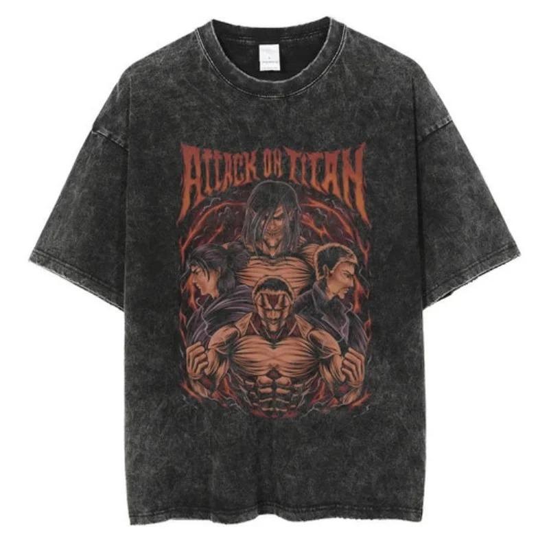 2026 Attack on Titan Anime T-shirt Lavata Retrò Uomo e Donna Abbigliamento Estivo Traspirante Top Harajuku Streetwear Maglietta Periferica