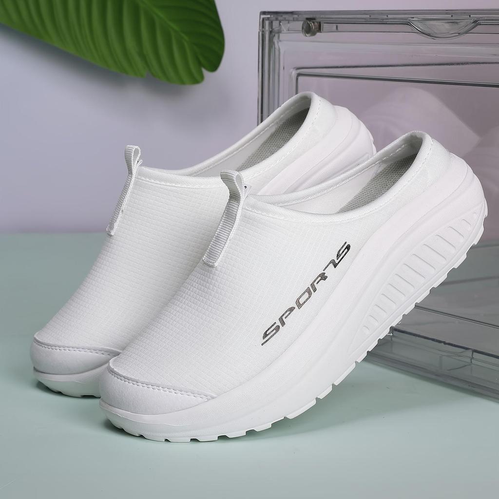 Women Solid Color Casual Sneakers Thick Sole Soft Bottom Mesh Walking Shoes Half Slip Breathable Shoes
