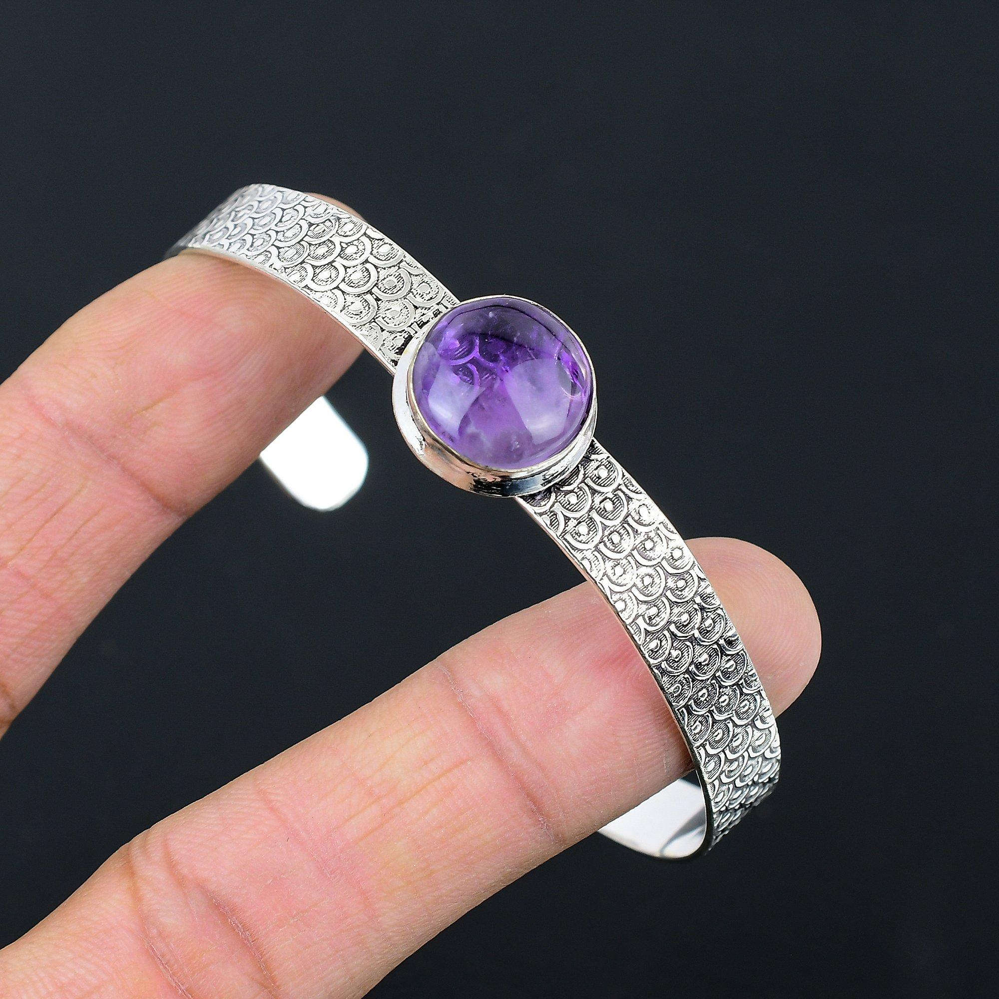 

Mothers day Deal Star Amethyst Gemstone Wife New Bangle Bracelet Sterling Silver Adjustable