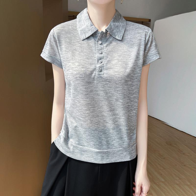 

Новая летняя женская рубашка-поло с коротким рукавом, модная футболка, тонкая базовая рубашка, омолаживающая и делающая фигуру стройной, с коротким рукавом XXL