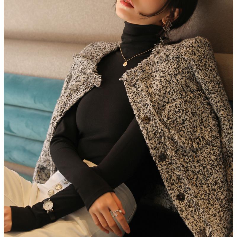 Maglia di base a tinta unita in velluto tedesco a pelo alto con collo alto per donna, autunno e inverno, con velluto spesso, manica lunga, aderente