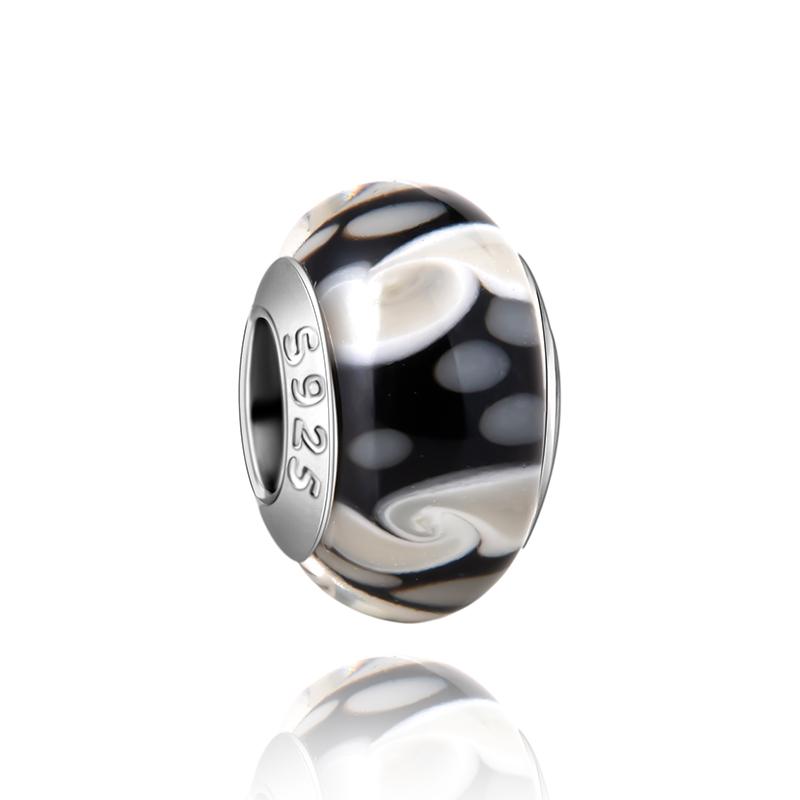  Charm Murano Vague Bleu Foncé Cuivré Coloré Compatible Bracelet Original Joli Charme Perles en Verre de Murano Fleur Rose Bijou