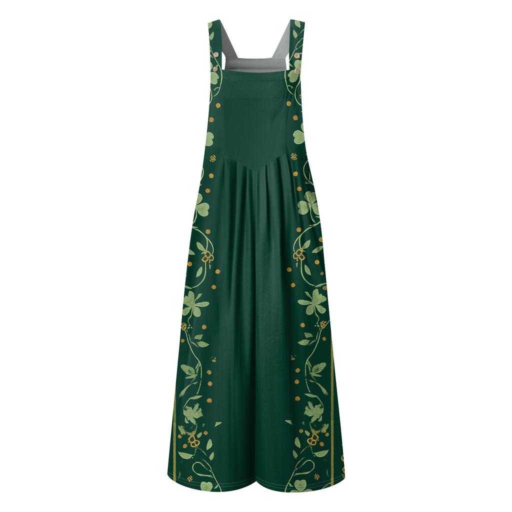 Womens Casual Overalls Jumpsuits Adjustable Straps Sleeveless Print Comfy Rompers With Pocket