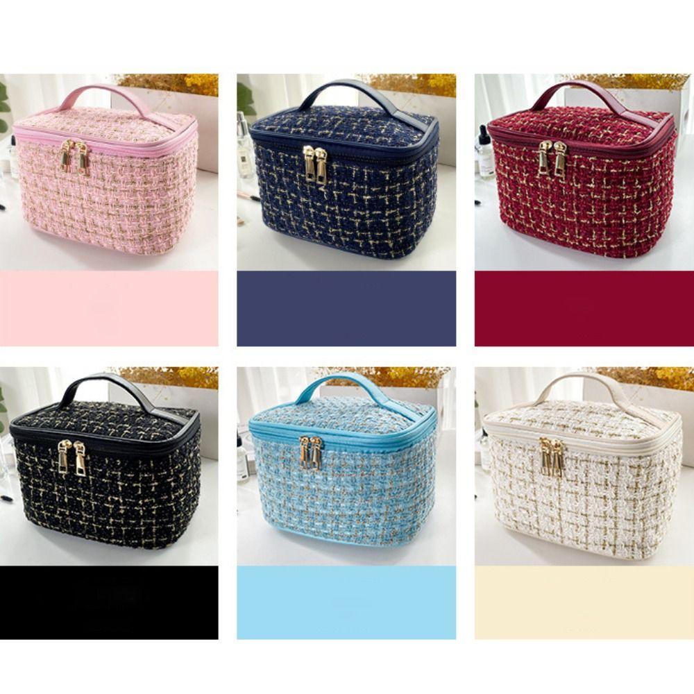 Large Capacity Makeup Bag Knitted Style Toiletry Organiser Portable Storage Bag Travel Use