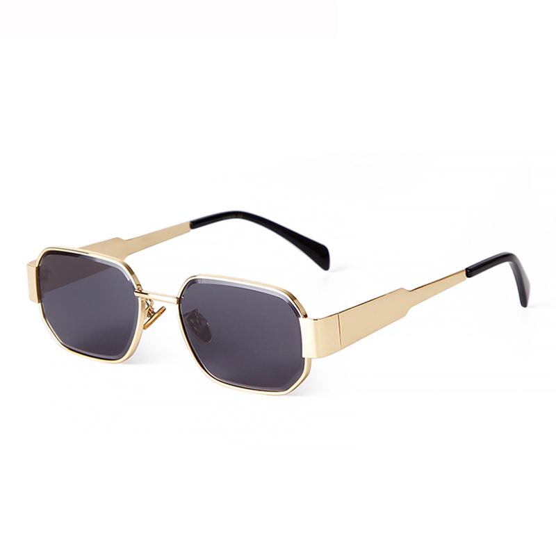 Retro Gold Metal Punk Square Sunglasses for Women Men  Brand Designer Fashion Classic Green Lens Rectangle Sun Glasses UV400