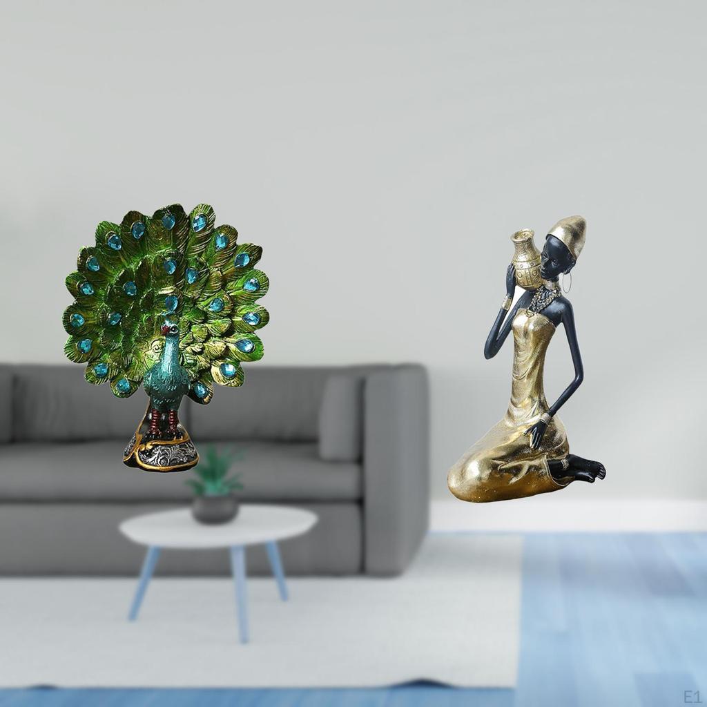 Elegant Peacock Lady Sculpture Collection Handmade Animal Ornament for Bedroom Office Living Room