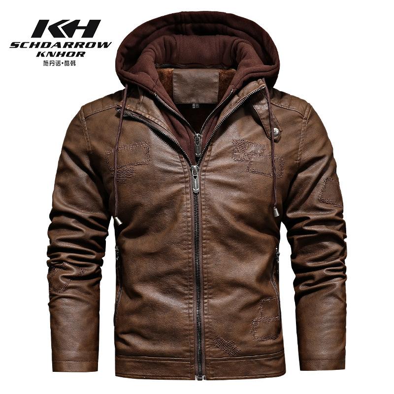

Осенне-зимнее мужское съемное кожаное пальто с капюшоном, модная приталенная куртка из искусственной кожи в стиле ретро, ​​модное мужское пальто S