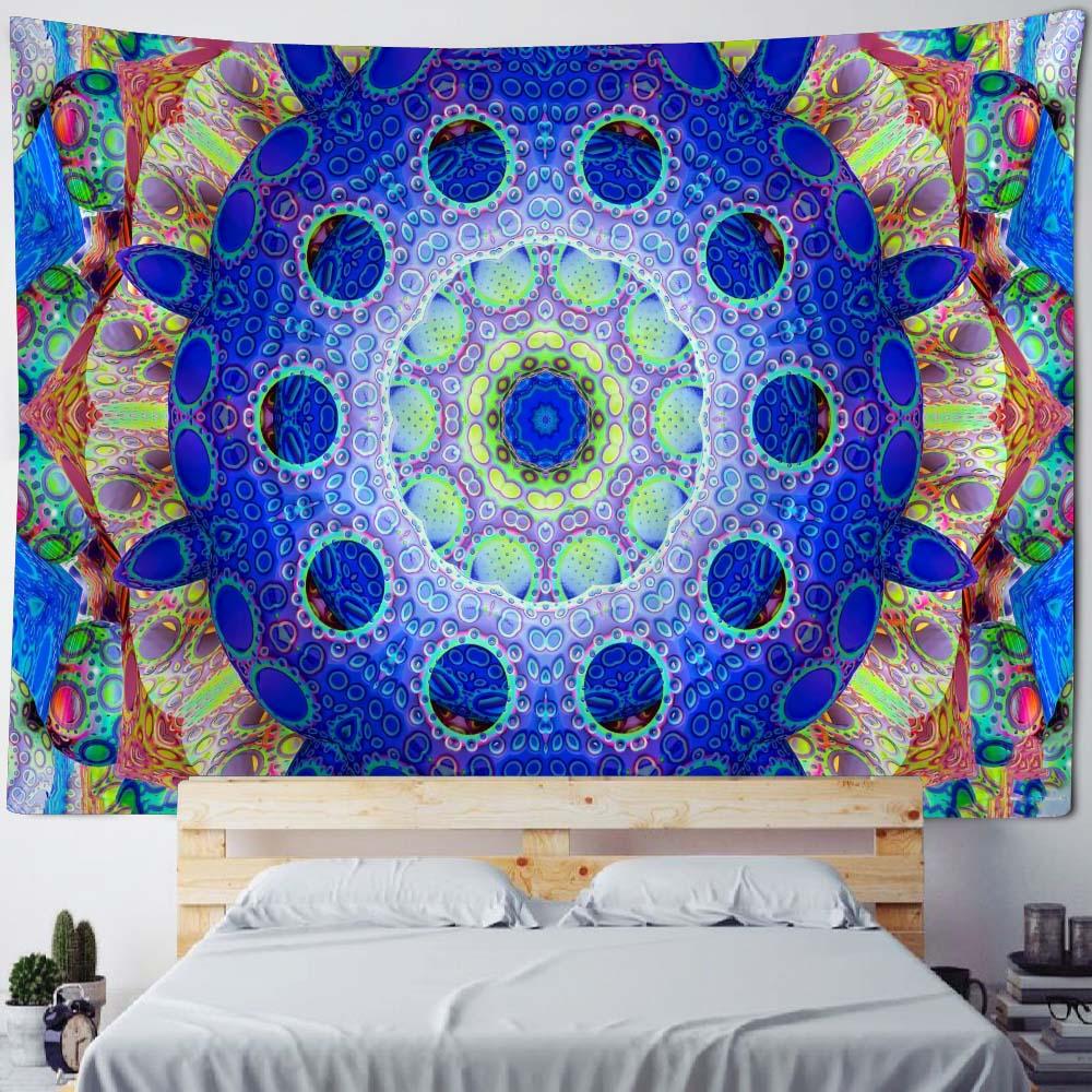 Mandala Wandteppich Bohemian Heimtextil Wanddekoration psychedelisch mehrfarbig geometrische Fraktalkunst Raumdekoration