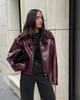 Women's Burgundy Retro Motorcycle Leather Jacket - 2024 Autumn European & American Matte Style
