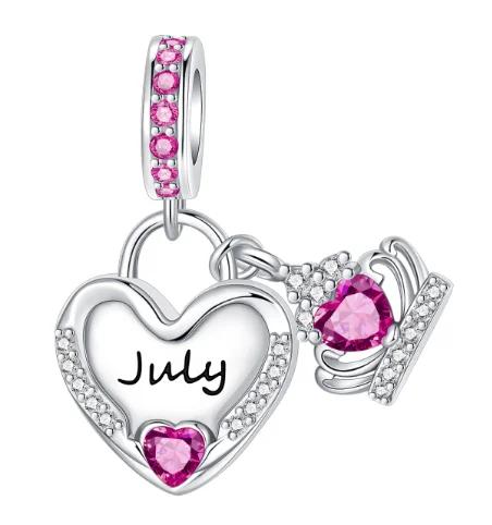 Sparkling Birthstone Charm Bead Charms Copper Heart Key Birthday Pendant Fit Authentic Necklaces Bracelets Women Jewellery Do It Yourself Gift