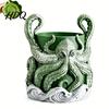 Distinctive Blue Green Planter 3D Printed Octopus Planter with Tray Plant Holder Nautical Coastal Handcrafted Sculpture Indoor Outdoor Holder