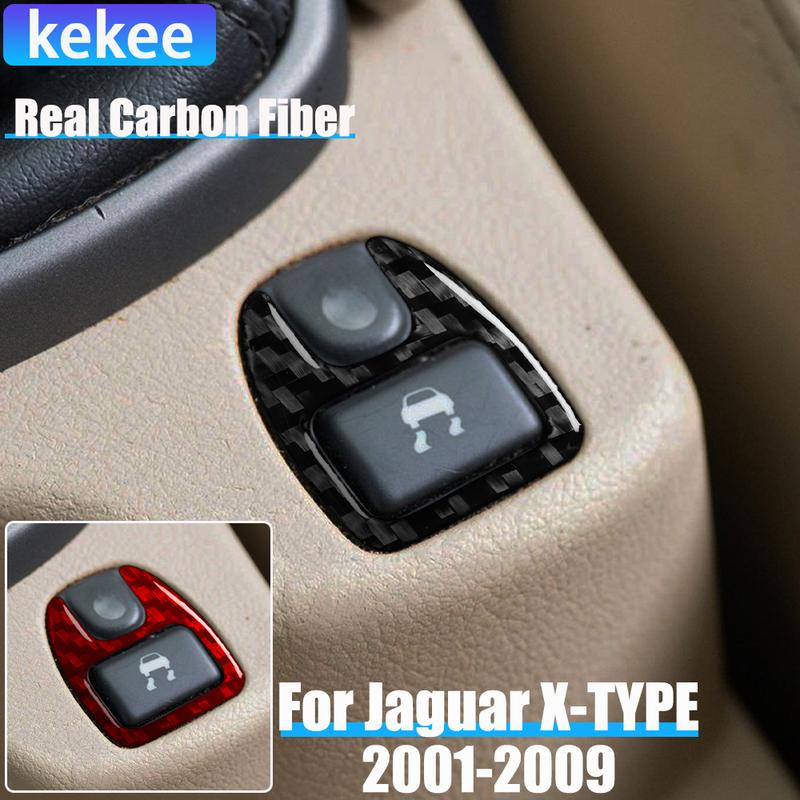 Real Carbon Fiber Car Accessories Parking Gear Button Decorative Trim Cover Soft Sticker For Jaguar X-TYPE X400 2001-2009