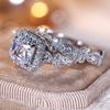 Simple Elegant Square Cubic Zirconia Rings Set for Women Silver Color Engagement Wedding Party Fashion Female Ring Jewelry